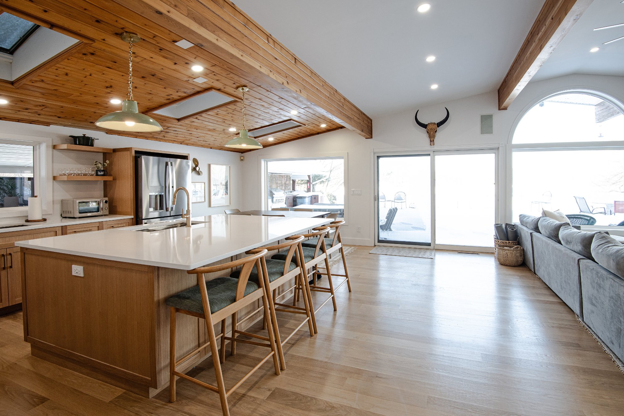 Open kitchen and dining with panoramic view